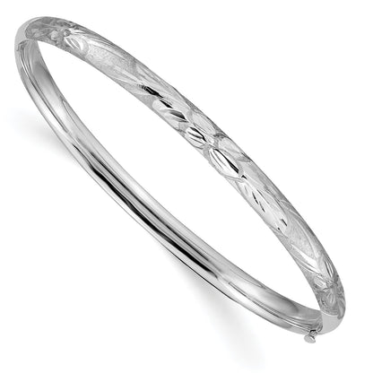 14k 3/16 White Gold Florentine Engraved Hinged Bangle