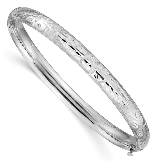 14k 4/16 White Gold Florentine Engraved Hinged Bangle