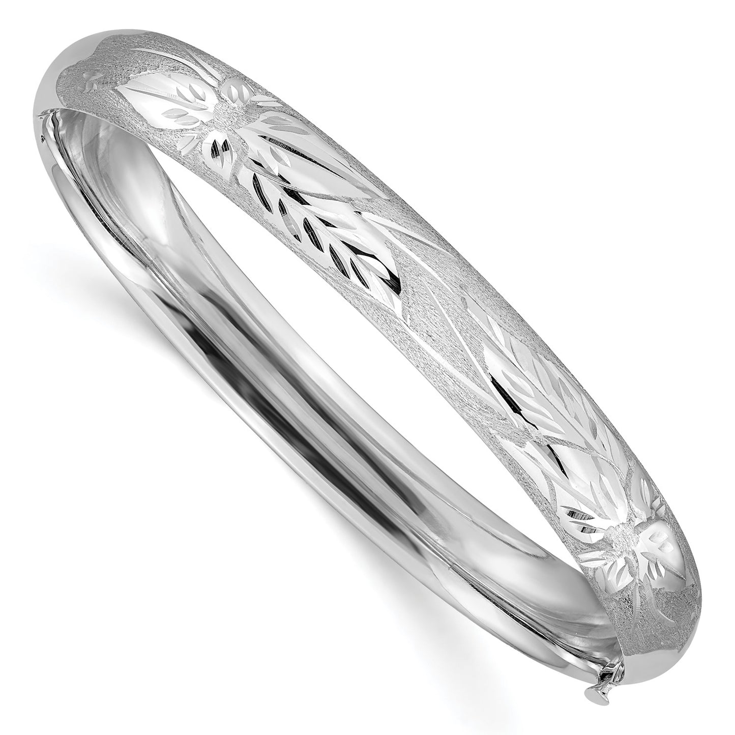 14k 5/16 White Gold Florentine Engraved Hinged Bangle