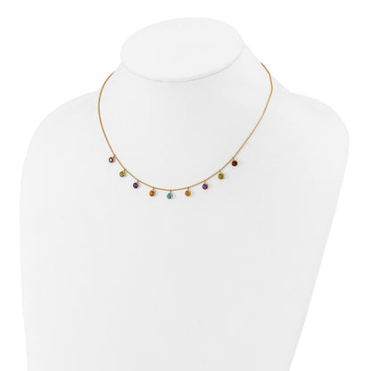 14K Gold Multi-color Gemstone Necklace 16 w/ 2in ext.