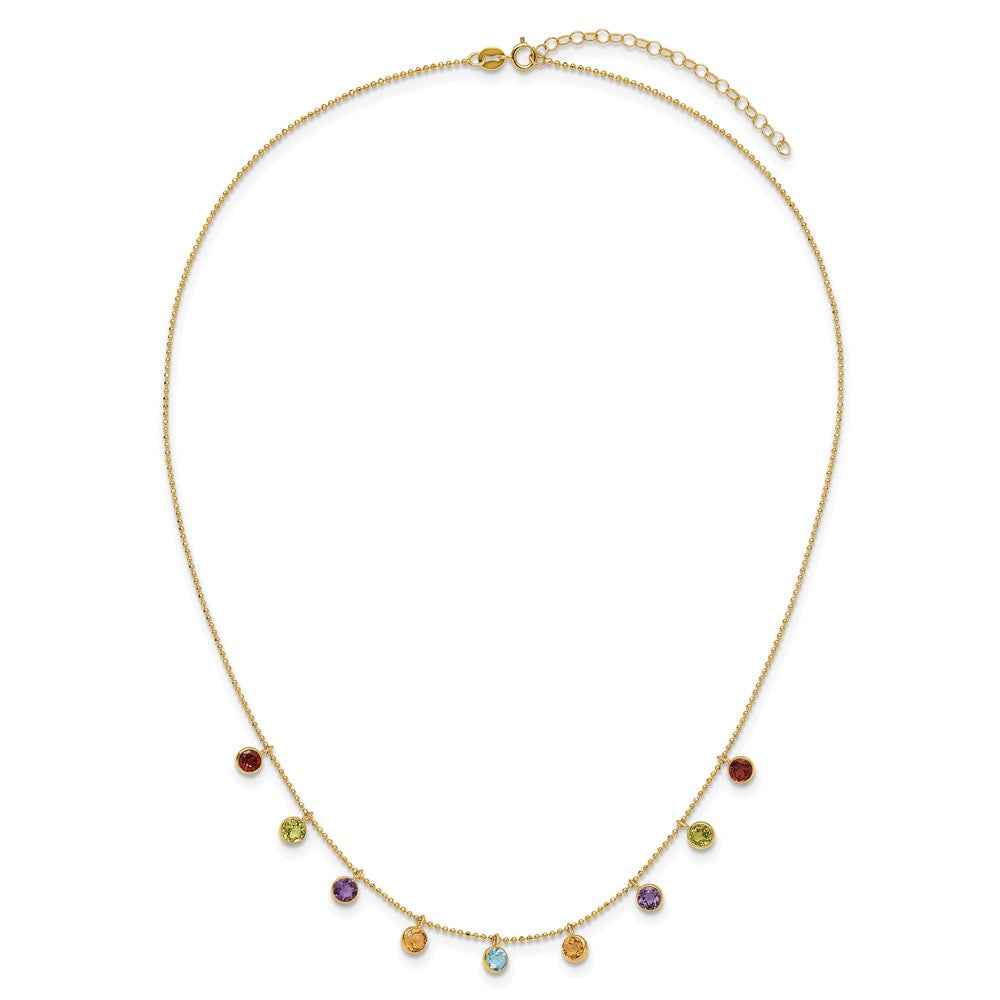 14K Gold Multi-color Gemstone Necklace 16 w/ 2in ext.