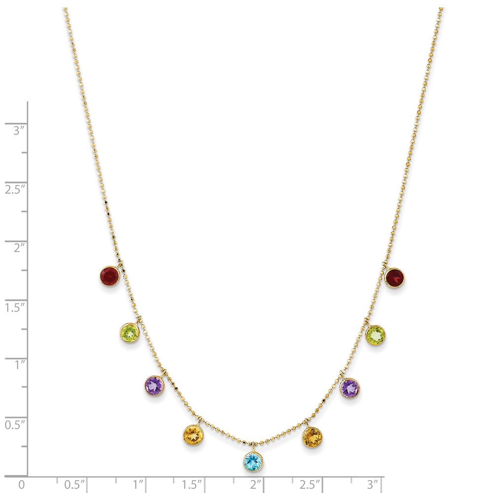 14K Gold Multi-color Gemstone Necklace 16 w/ 2in ext.