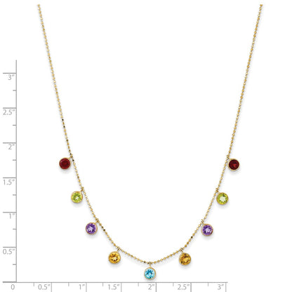 14K Gold Multi-color Gemstone Necklace 16 w/ 2in ext.