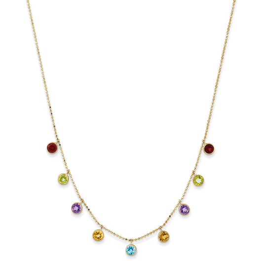 14K Multi-color Gemstone Necklace 16 w/ 2in ext.