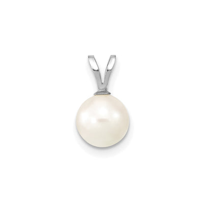 14k White Gold 7-8mm White Round Akoya Saltwater Cultured Pendant