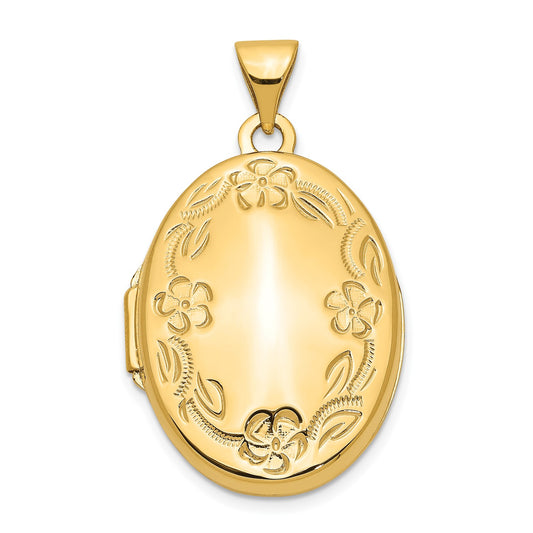 14k Hand Engraved Floral Oval Locket