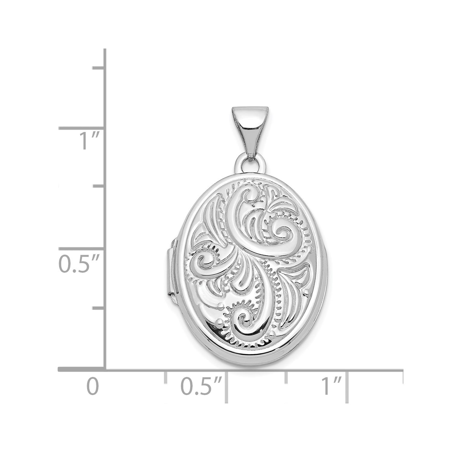 14k White Gold Scroll Design Domed Oval Locket