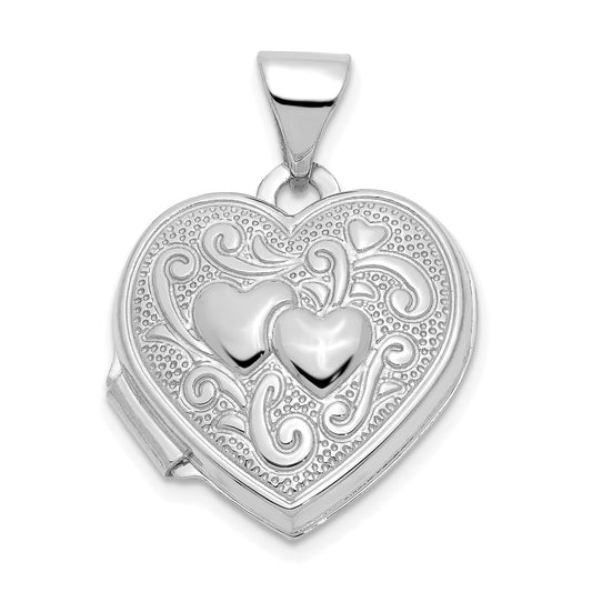 14k White Gold Double Heart Locket