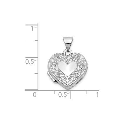 14k White Gold Scroll Pattern Heart Locket