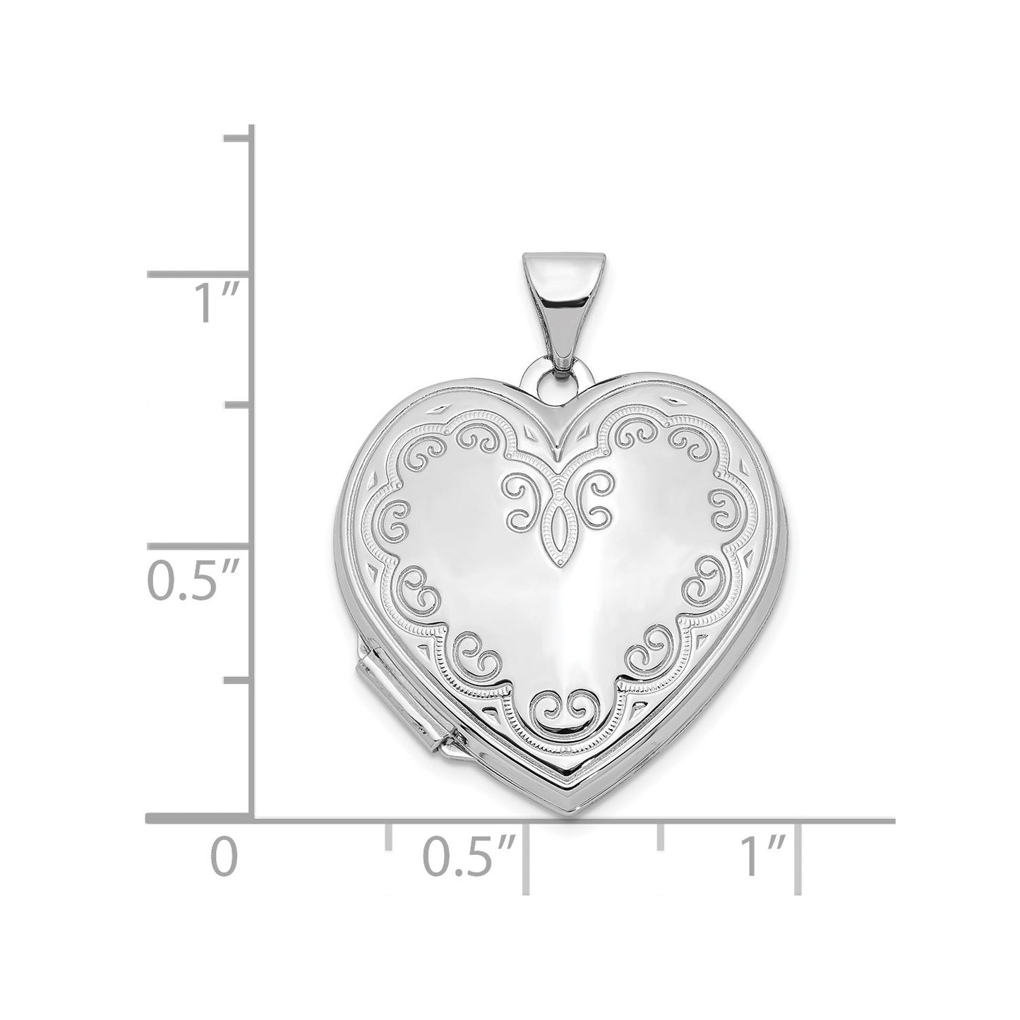 14k White Gold Scroll Design Heart Locket