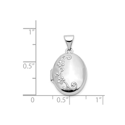 14k White Gold Floral Oval Locket