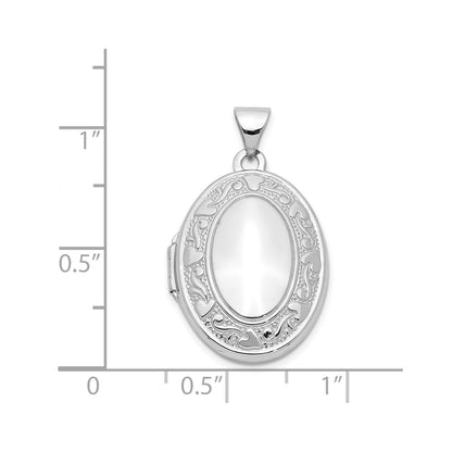 14k White Gold Heart and Scroll Border Oval Locket