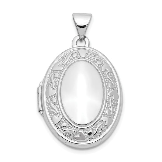 14k White Gold Heart and Scroll Border Oval Locket