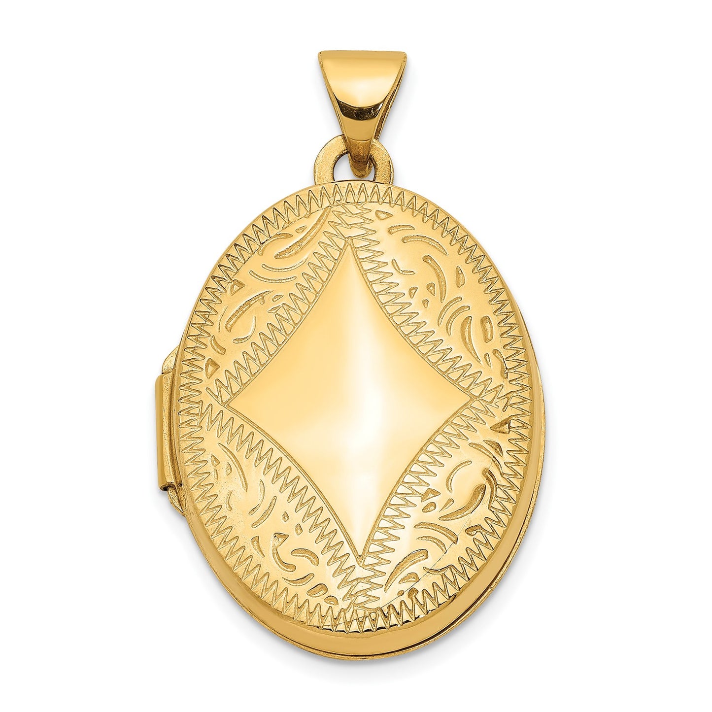 14k Diamond-shaped Design Oval Locket