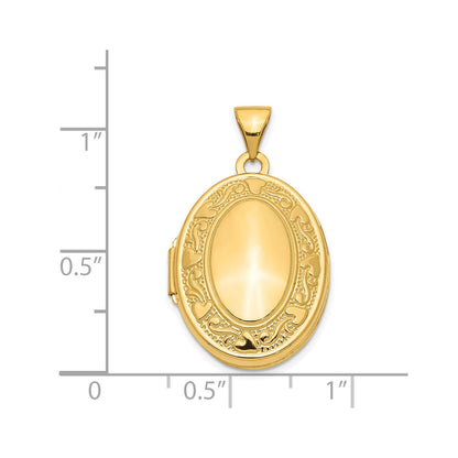 14k Yellow Gold Scroll Heart Design Oval Locket