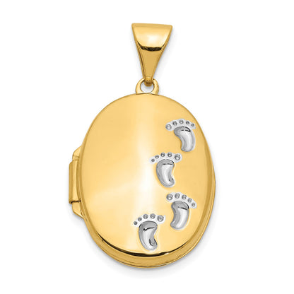 14k Yellow Gold White Rhodium-plated Footprints Locket