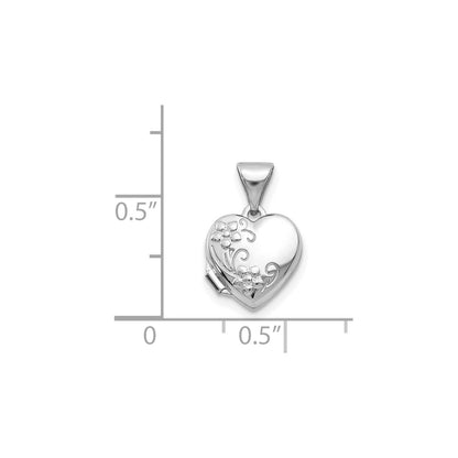 14k White Gold Polished Heart-Shaped Floral Locket