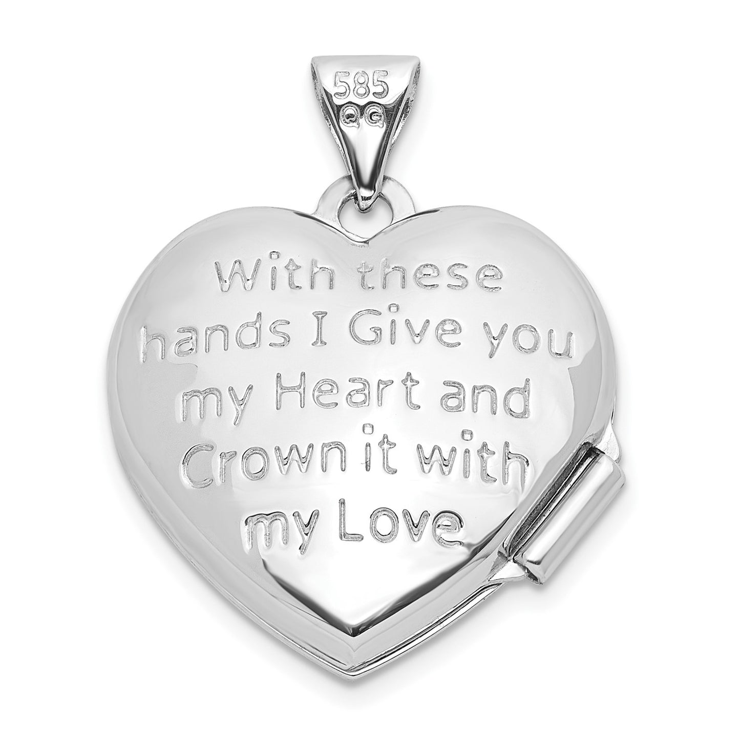 14k White Gold Diamond Heart Claddagh Locket