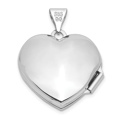 14k White Gold Polished Textured Floral Heart Locket