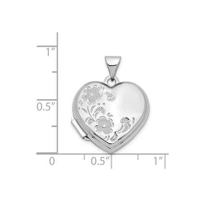 14k White Gold Polished Textured Floral Heart Locket