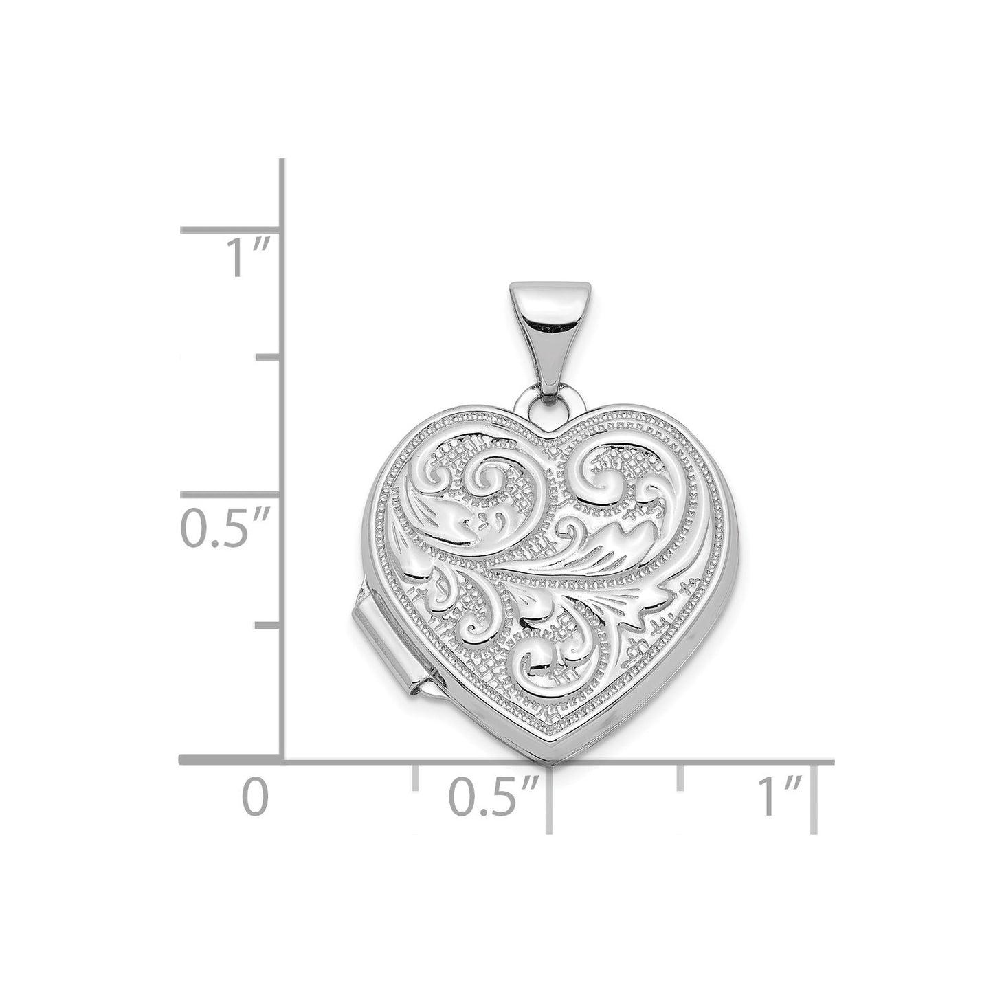 14k White Gold Scrolled Love You Always Heart Locket