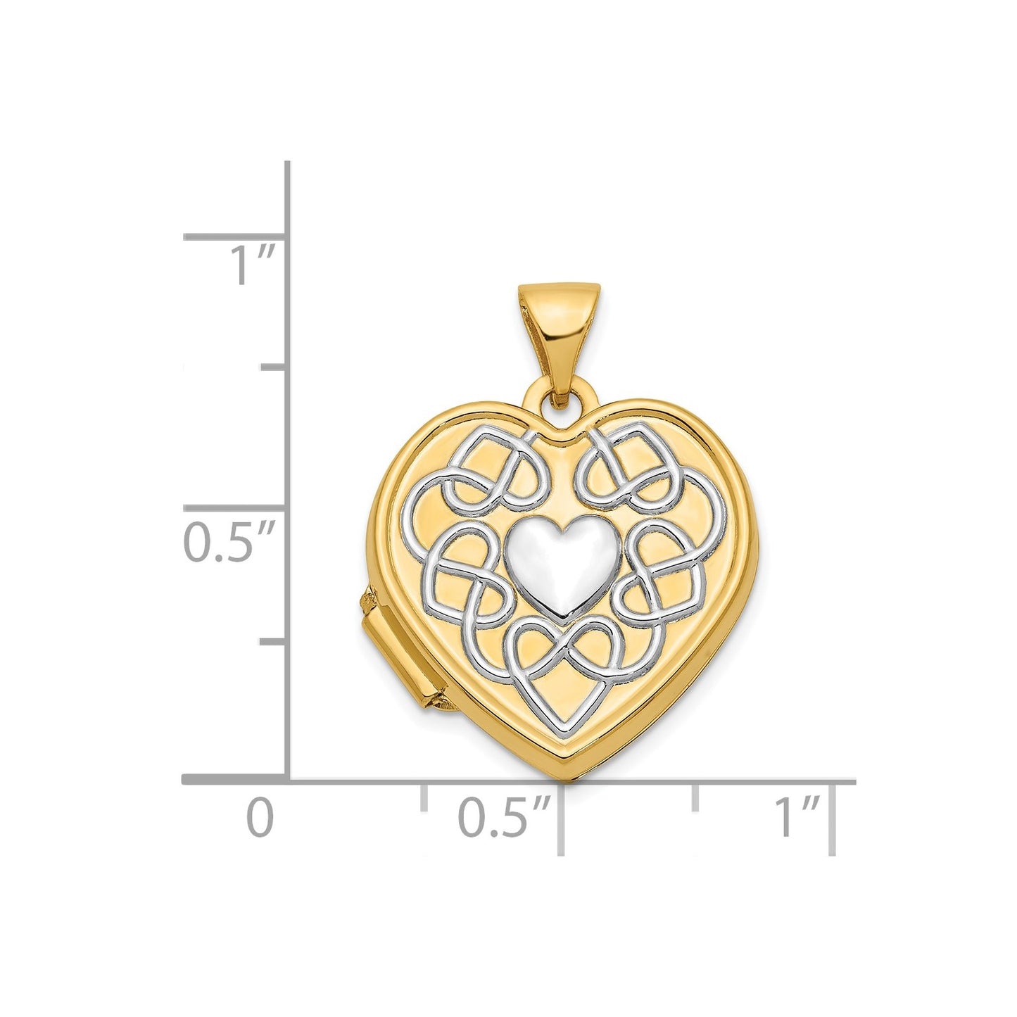 14ky w/ White Rhodium Knotted Heart of Gold Reversible Heart Locket