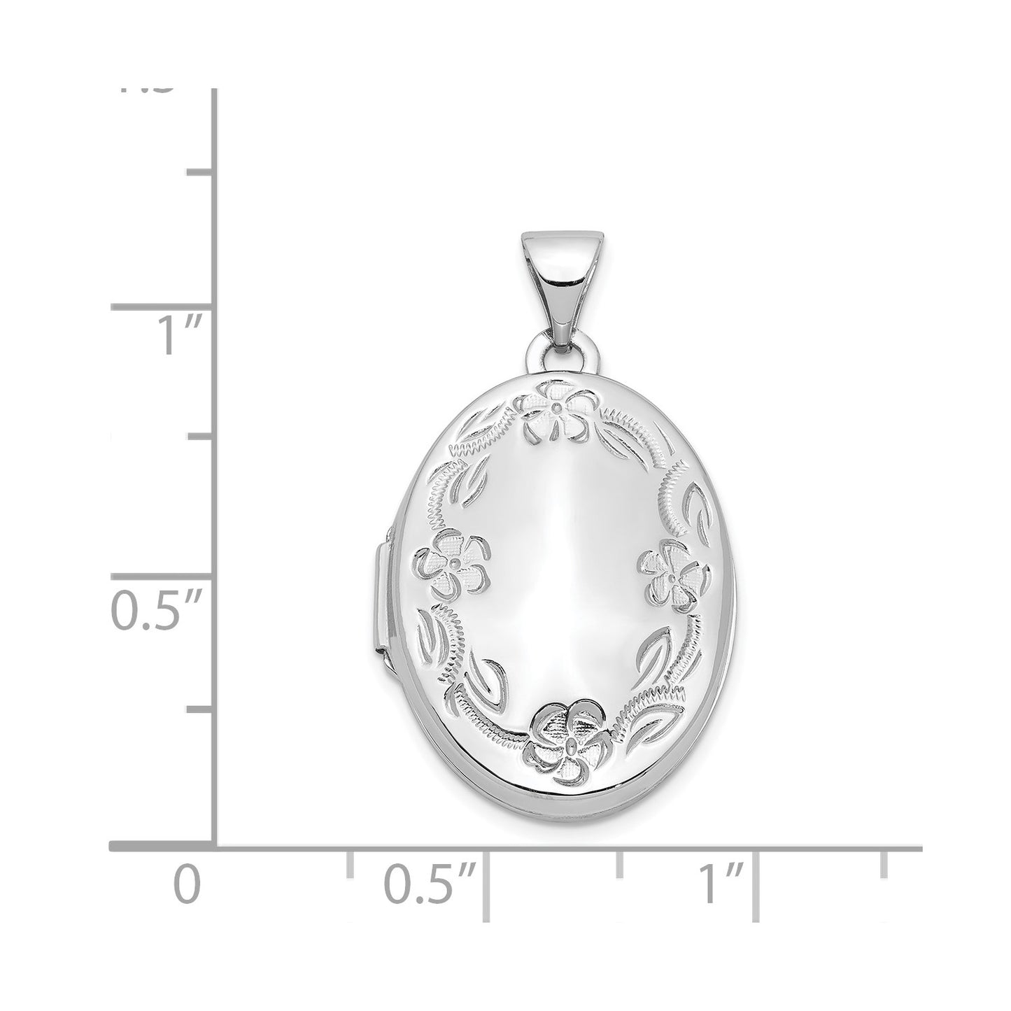 14k White Gold 21mm Oval Leaf Floral Scroll Border H/Eng Locket