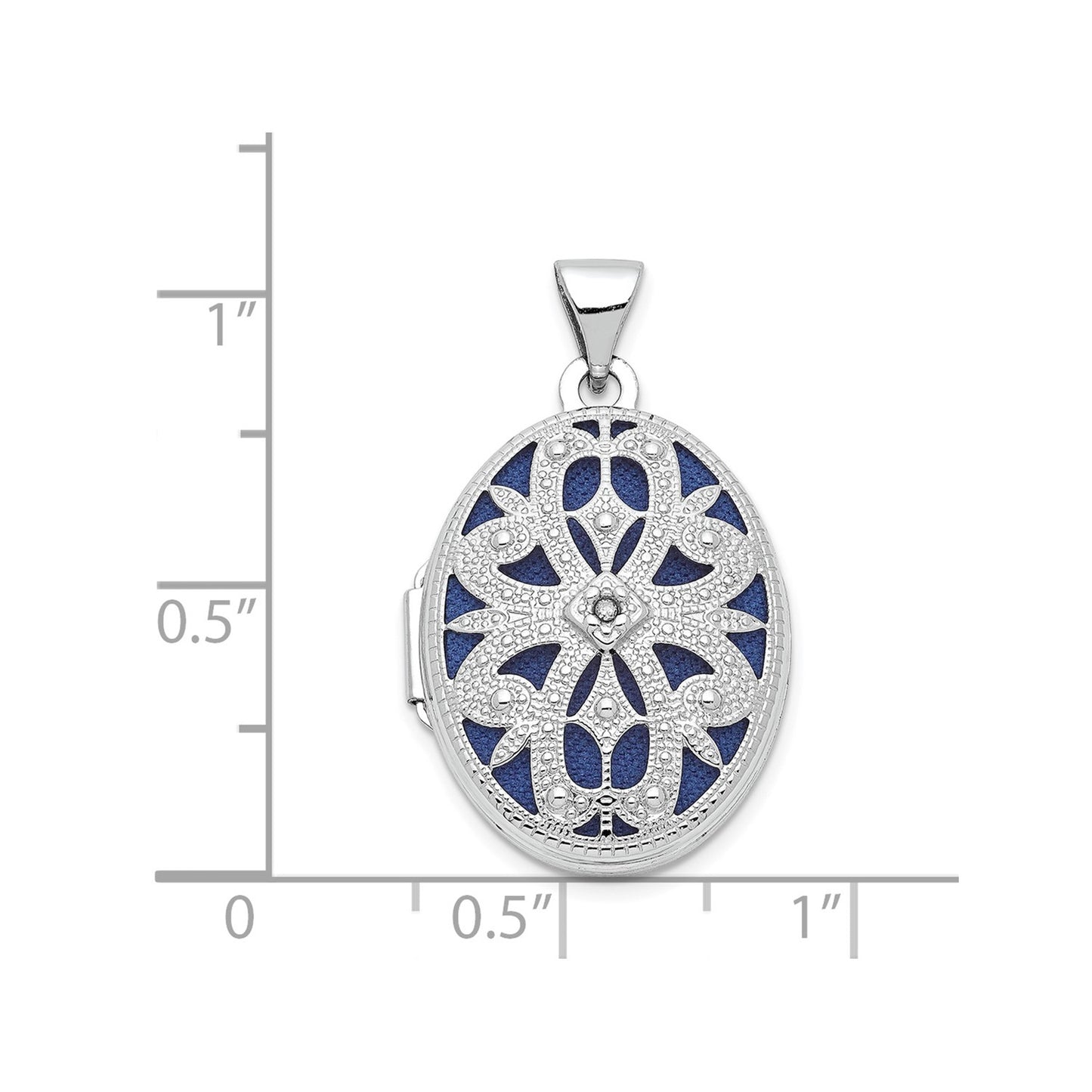 14K White Gold 21mm Diamond Vintage Oval Locket