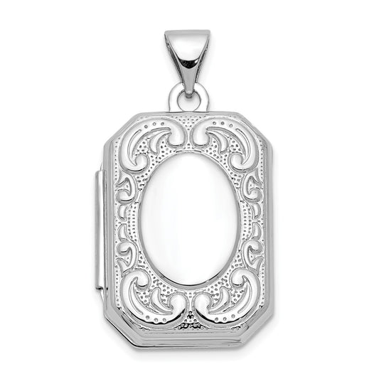 14K White Gold 20mm Book Scroll Border Locket