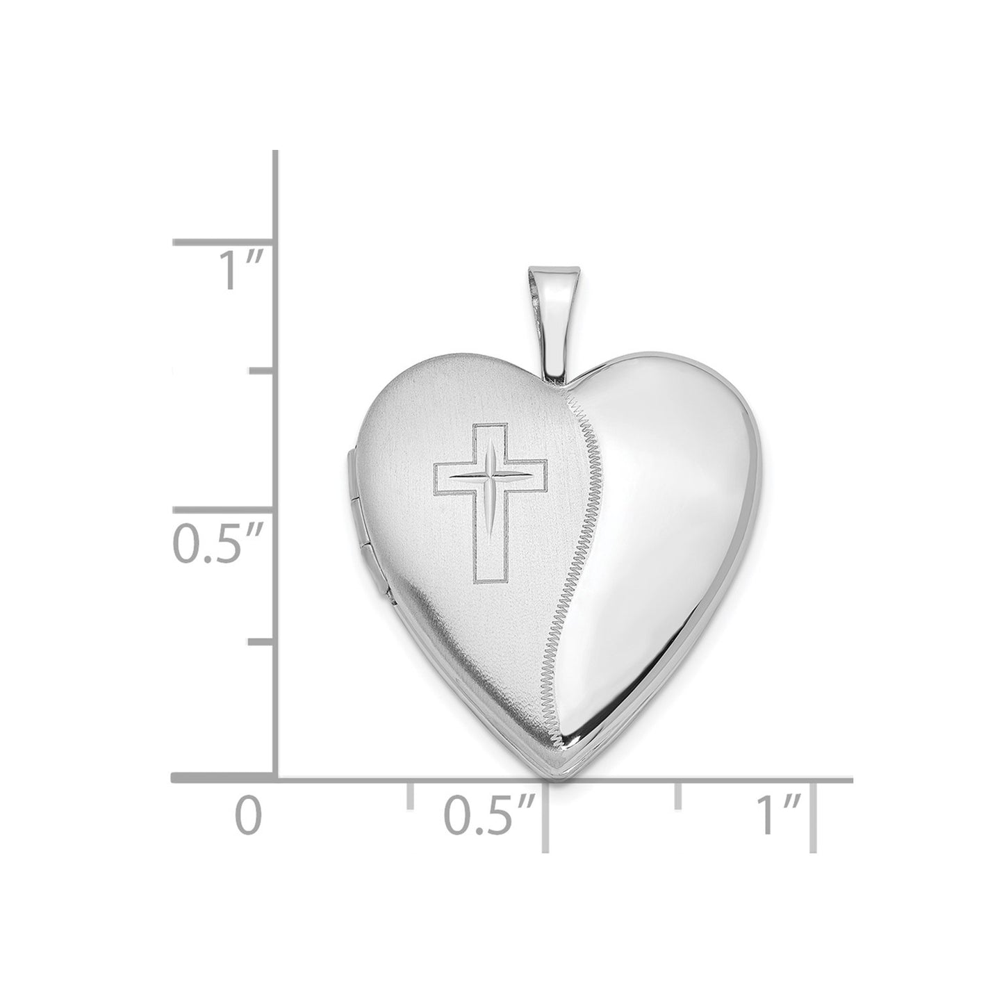 14K 20mm White Gold Polished Satin w/ Cross Heart Locket