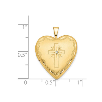 14ky 20mm Diamond Satin & D/C Cross Heart Locket