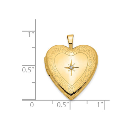 14K 20mm Diamond Side Swirl Edge Heart Locket