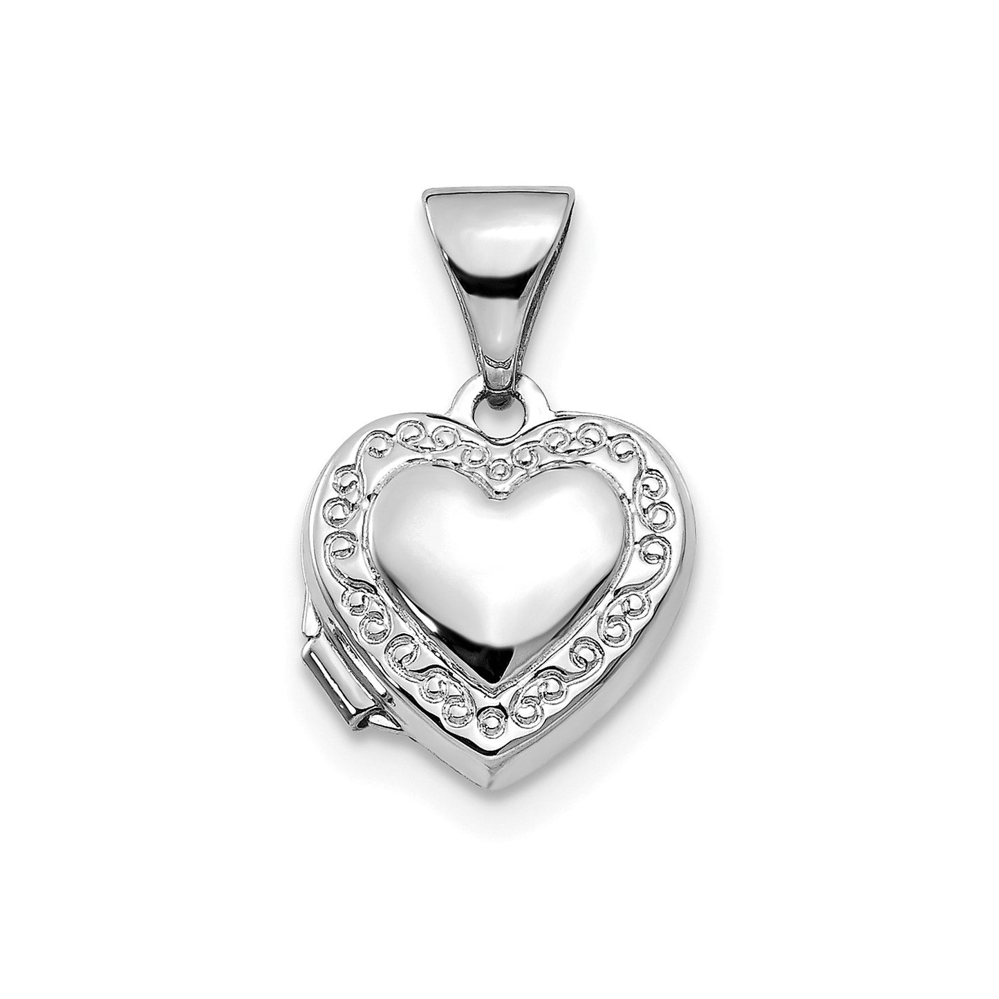 14k White Gold Polished Heart-Shaped Scrolled Locket