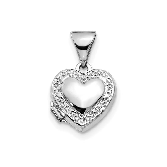 14k White Gold Polished Heart-Shaped Scrolled Locket