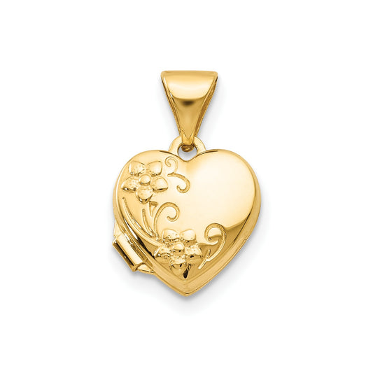 14k Yellow Gold Floral Heart Locket