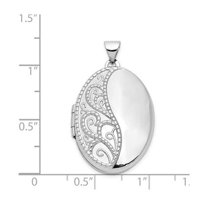 14k White Gold 26mm 1/2 Hand Engraved Scroll Oval Locket