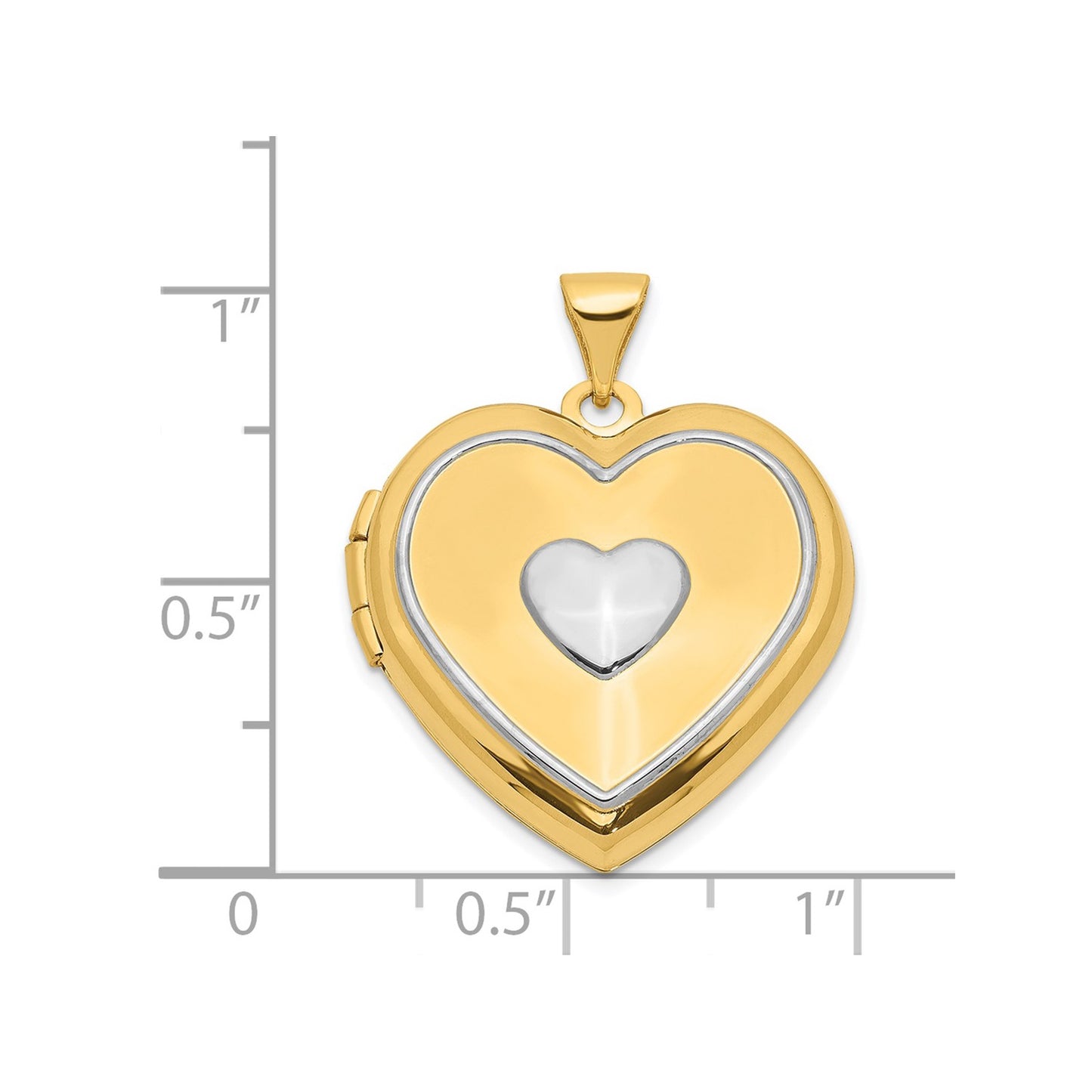 14k Two-tone w/ White Rhodium Heart w/Key Charm Inside Heart Locket