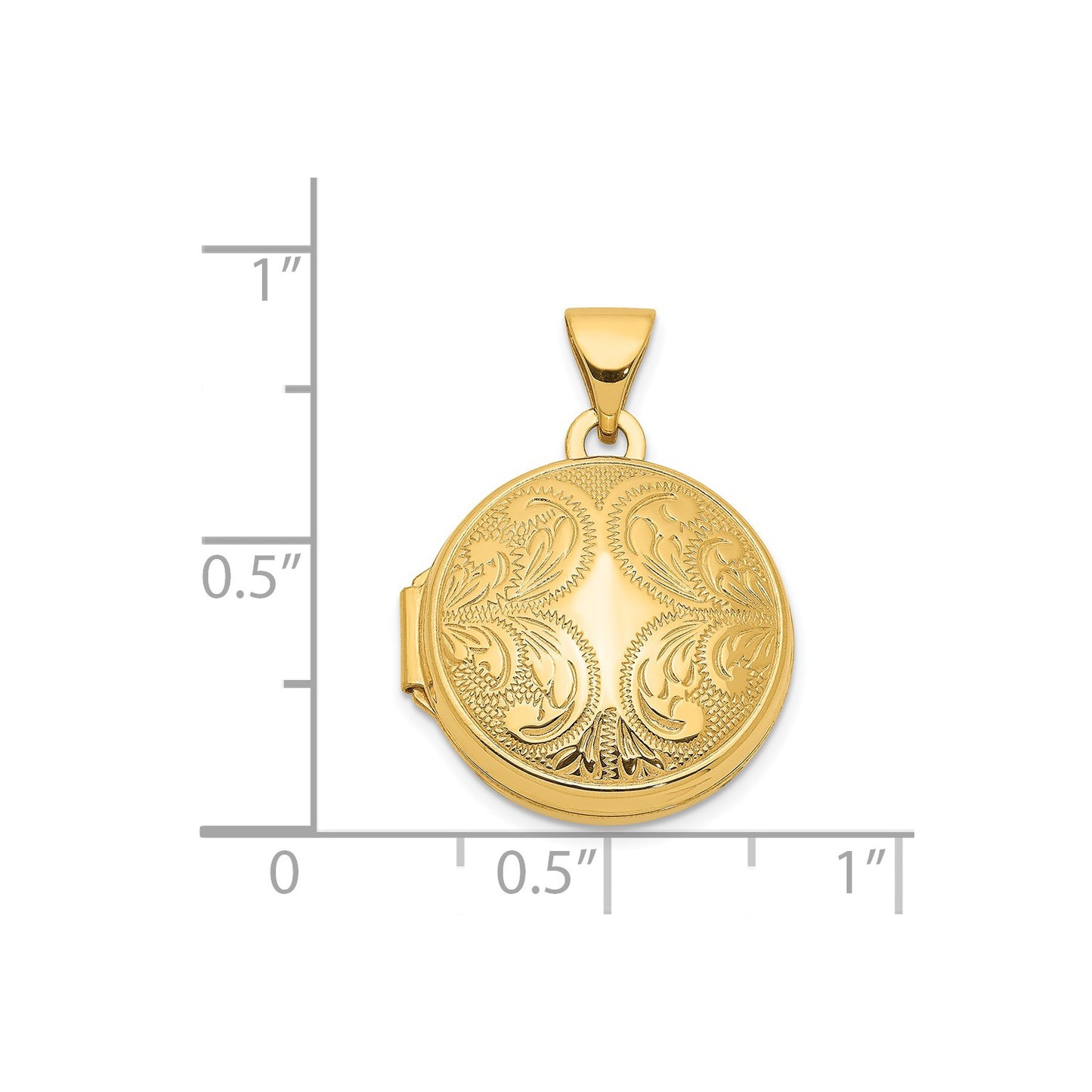 14k 16mm Round Locket with Scroll Design