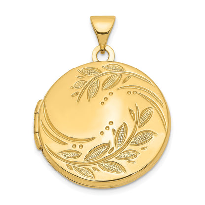 14ky 20mm Round Leaf Floral Locket