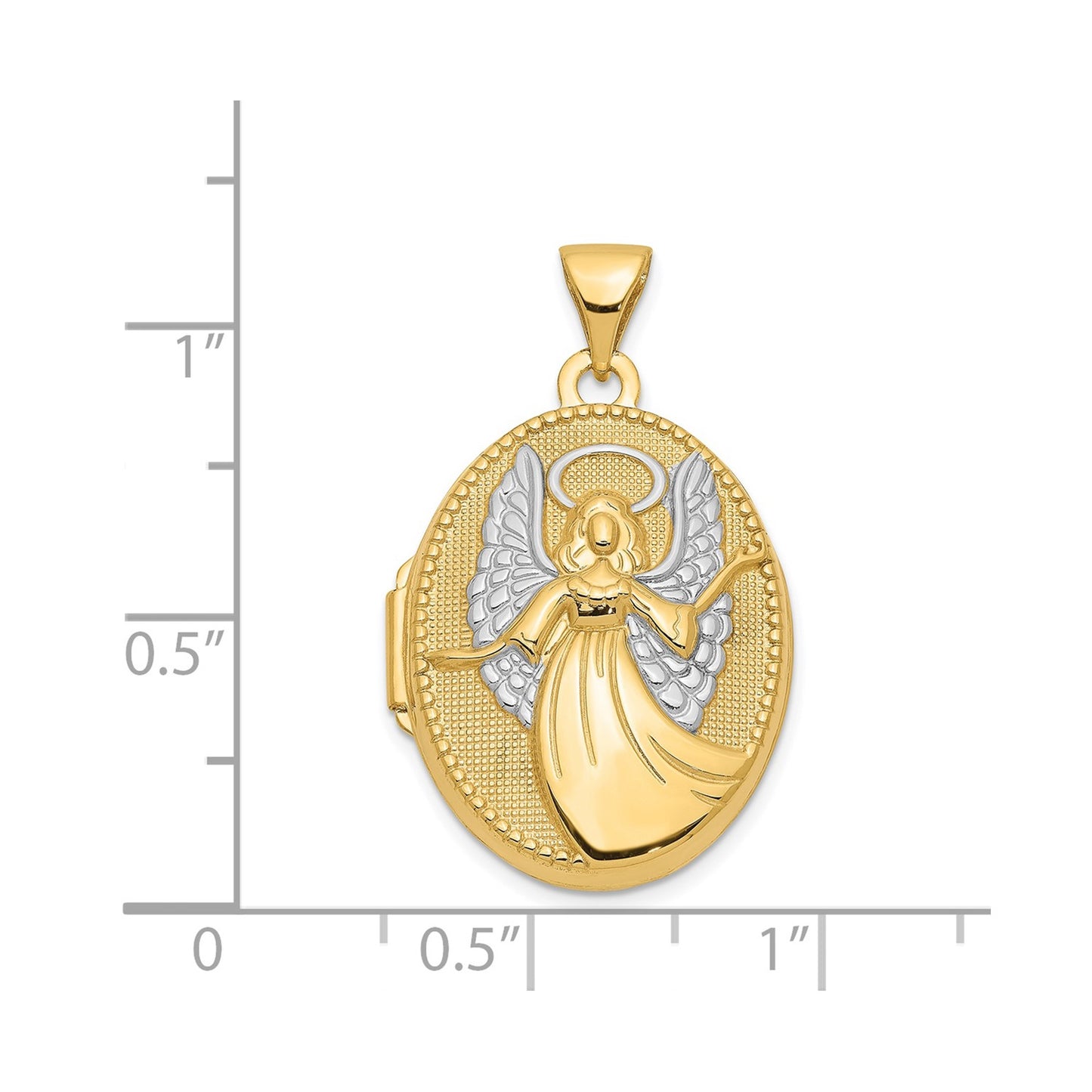 14k w/Rhodium 21mm Oval Guardian Angel Locket