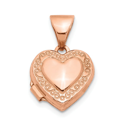 14k Rose Gold Polished 10mm Heart-Shaped Scrolled Locket