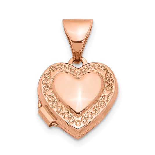 14k Rose Gold Polished 10mm Heart-Shaped Scrolled Locket