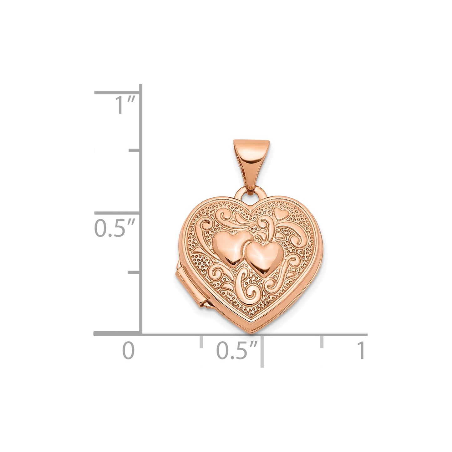 14k Rose Gold Textured Double Heart Scroll Design 15mm Heart Locket