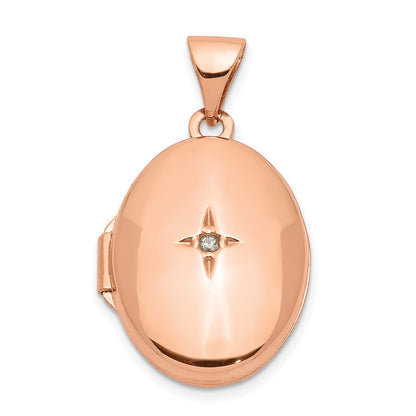 14k Rose Gold 17mm Diamond Oval Locket