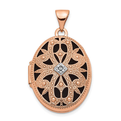 14k Rose Gold w/Diamond & Black Fabric Vintage 21mm Oval Locket