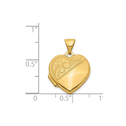 14k 15mm Half Scroll Design Heart Locket