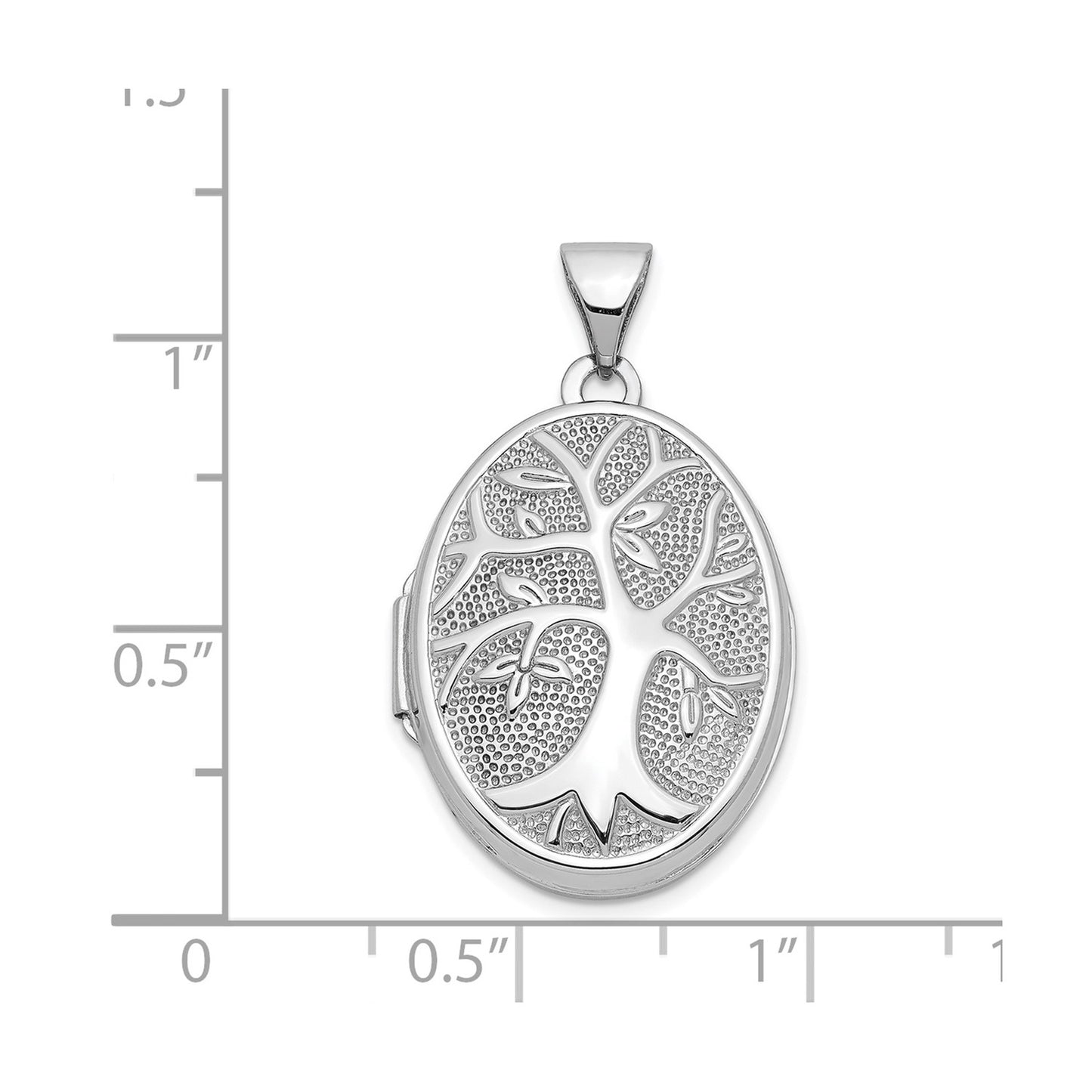 14k White Gold 21x16mm Oval Tree Locket