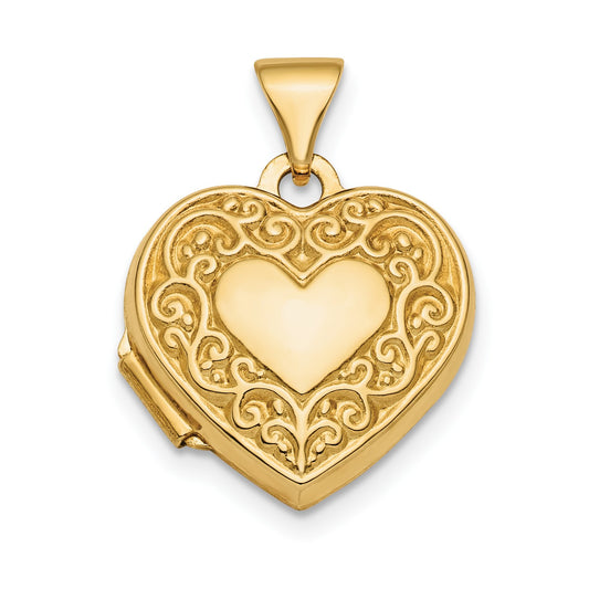 14k Polished Fancy Scroll Design Reversible 15mm Heart Locket