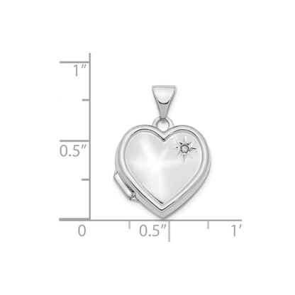 14K White Gold with Diamond 16mm Heart Locket Pendant