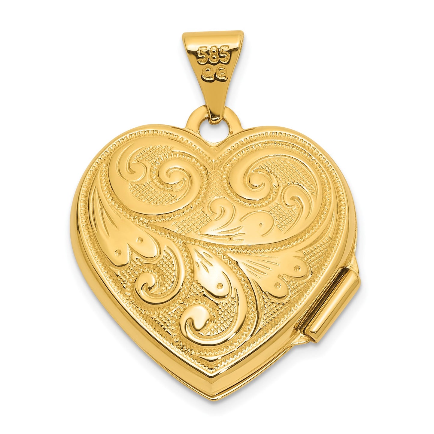 14ky 19mm Scroll Design Reversible Heart Locket Pendant